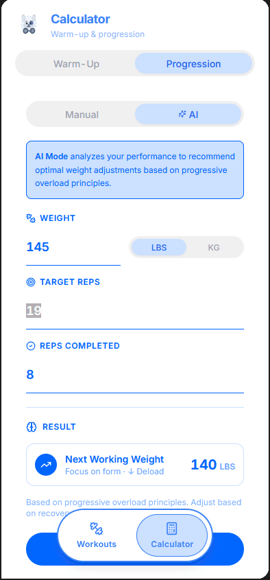 Coach progression calculator in AI mode