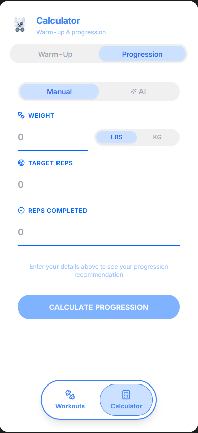 Coach progression calculator in Manual mode