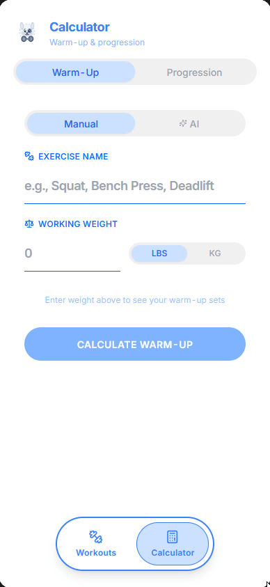 Coach warm-up calculator in Manual mode