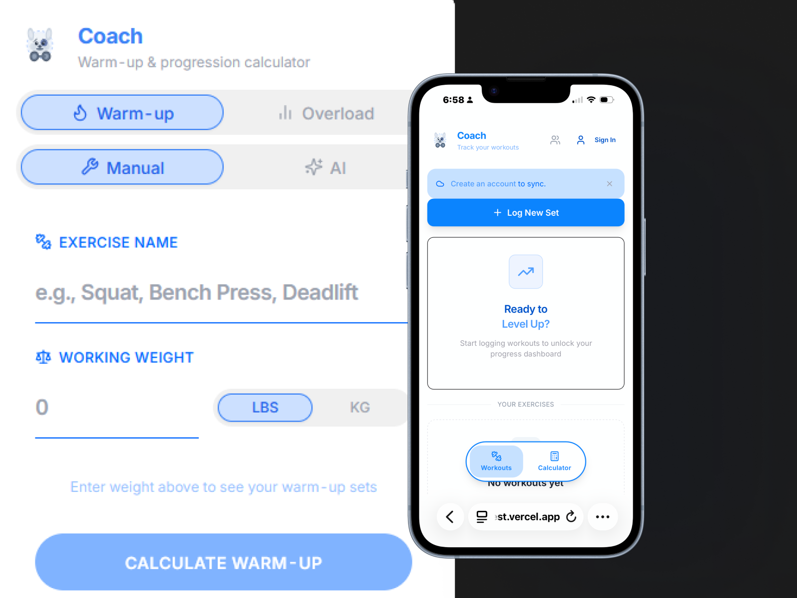 Coach mobile app calculator screen
