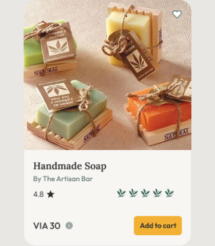 Redesigned product card with a star rating and sustainability score