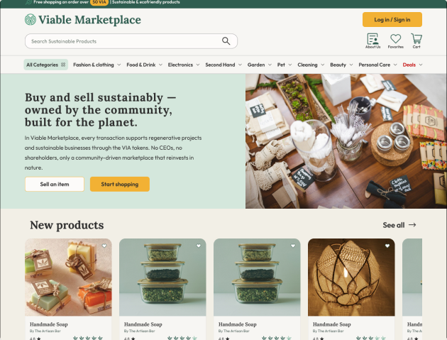 Viable Marketplace storefront with the redesigned product cards